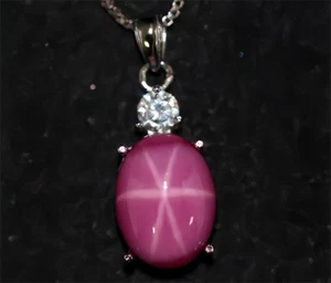 Top Oval Pink Star Sapphire Lab-Created Sterling Silver Pendant Necklace 10x12mm - Picture 1 of 5