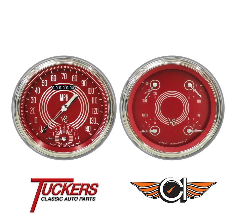 1947-53 Chevy GMC PU V8 Red Steelie Gauges Tach Classic Instruments CT47V8RS62 - Image 1 of 4