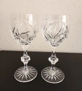 2 Vintage Cut Crystal Wine Water Goblets Barbara American Cut Pinwheel Star 7.5" - Picture 1 of 10