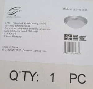 Cordelia Lighting LED1101B-35 LED 11" Bushed Nickel Ceiling Fixture - Picture 1 of 5