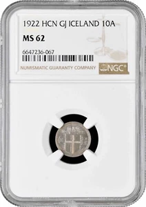 Iceland 10 aurar 1922 HCN GJ, NGS MS62, "King Christian X (1922 - 1943)" - Picture 1 of 2