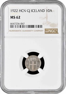 Iceland 10 aurar 1922 HCN GJ, NGS MS62, "King Christian X (1922 - 1943)" - Image 1 of 2