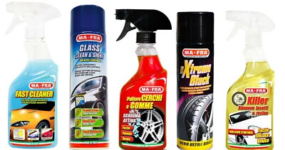 MA-FRA KIT MAFRA TRATTAMENTO PULIZIA ESTERNI RINNOVA AUTO COFANO GOMME CERCHI VETRI