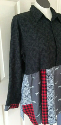 Camisa túnica J. Ferrar para mujer negra roja gris "cebra" larga Slv rayón talla XL Foto 1 de 4