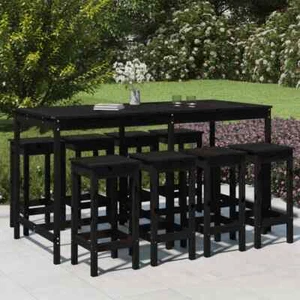 NNEVL 9 Piece Garden Bar Set Black Solid Wood Pine - Picture 1 of 10