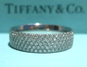 $10,600 TIFFANY & CO. METRO FIVE 5 ROW .89CTW DIAMOND WHITE GOLD RING BAND SZ 6 - Picture 1 of 5