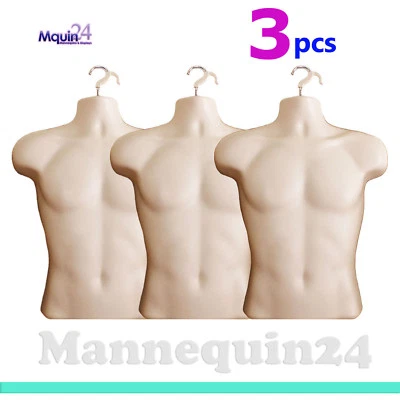 3 Pack - Male Mannequin Torsos  FLESH + Hanging Hooks- 3 Men Display Dress Forms - Image 1 of 3