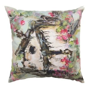 GARDEN BIRD HOUSE TEXTURED INDOOR OUTDOOR THROW PILLOW - 18" SQUARE - Picture 1 of 1