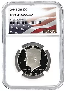 2024 S Kennedy placcato mezzo dollaro NGC PF70 ultra cameo - etichetta bandiera - Foto 1 di 2
