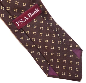 Jos A Bank Silk Neck Tie 100% Silk BROWN With GOLD Geometric - Picture 1 of 4
