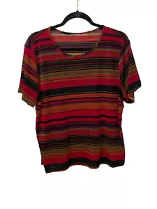 T-shirt vintage grunge a righe Y2K elasticizzata manica corta anni 90 tono terra Granola ragazza - Foto 1 di 5