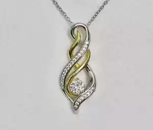 Art Deco Style Pendant 18" 2 CT Round Simulated Diamond 14K Two-Tone Gold Plated - Picture 1 of 6