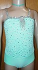  Dance Costume Leotard Mint Green Rhinestone choker Sequin Straps Girls sz 2-3C