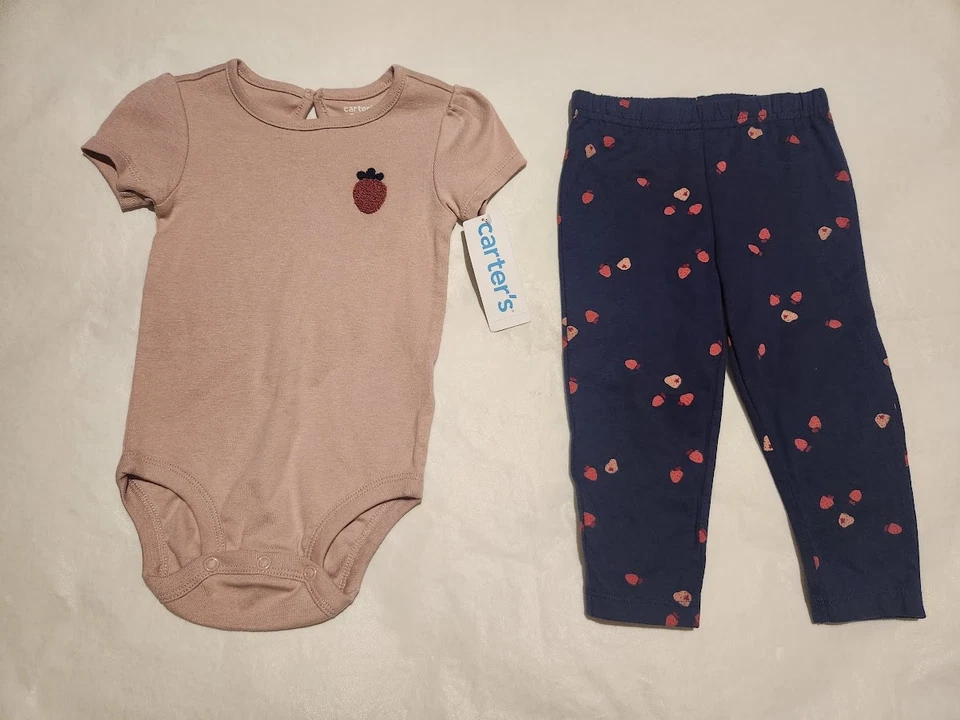 NUEVO CON ETIQUETAS Carter's Fresa Body Pantalones 2 Piezas Conjunto Bebé Niña Foto 1 de 1