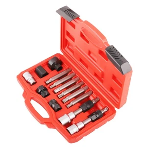 13Pcs  Alternator Freewheel Pulley Removal Socket Hex Spline Star Bits Tool Kit - Picture 1 of 17