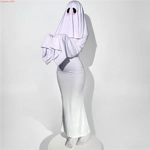 Halloween Lindo Fantasma Disfraz Para Mujer Blanco Sexy Vestido Largo Bata Apretada - Imagen 1 de 13