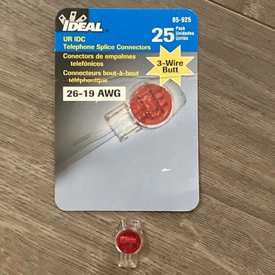 IDEAL 3-WIRE BUTT Telephone Splice Connectors  26-19 AWG  PART# 85-925 - Image 1 of 3