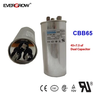 EverGrow  45+7.5 uf/MFD 370-440 Vac Volts Round Dual Run Capacitor - Picture 1 of 3