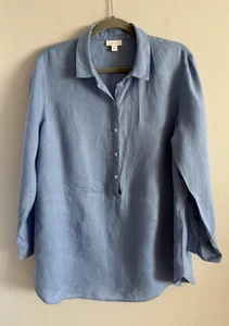 J Jill Shirt Love Linen Long Sleeve Tunic Top Pullover Button Up Casual Blue M - Picture 1 of 4