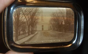 ANTIQUE PALMER MA. CONGREGATIONAL CHURCH GLASS ADVERTISING PAPERWEIGHT - Picture 1 of 4