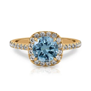 Blue Diamond 14K Yellow Gold Ring 1.50 Ct IGI Lab Grown Round Cut Fancy Intense - Picture 1 of 14