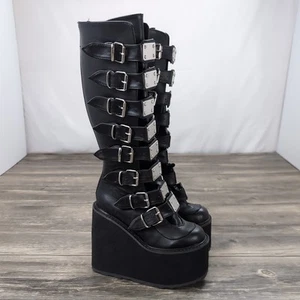 Demonia SWING-815 Gothic Punk Rock Boots Womens Black Size 6 Gothic Buckle Zip - Picture 1 of 18