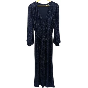 Skies Are Blue Damen blau V-Ausschnitt Pailletten weites Bein Gürtel dehnbar Jump Suit L - Bild 1 von 9