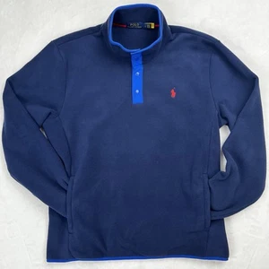 POLO RALPH LAUREN 1/4 Snap Fleece Adulto Grande Finto Collo Pullover Maglione Navy - Foto 1 di 24