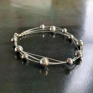ALUMA AIL Sterling Silver 925 Ball Bead Layered Cord Strand Bracelet Delicate - Picture 1 of 10