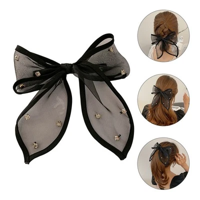 Bow Hairpin Hairbow Barrettes Bowknot Woman Rhinestone Snap - Image 1 of 4
