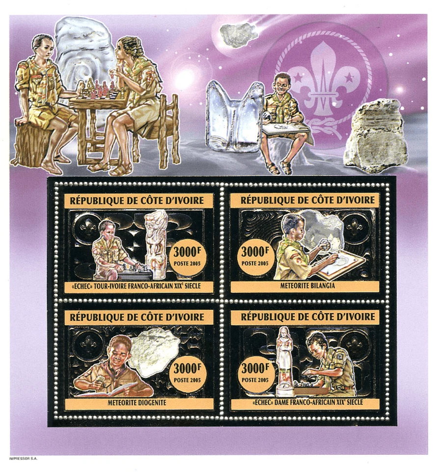 Costa de Marfil 2005 Imperf. Scouting y Ajedrez, Edición Plata Bloque Colectivo N° 139 Foto 1 de 1