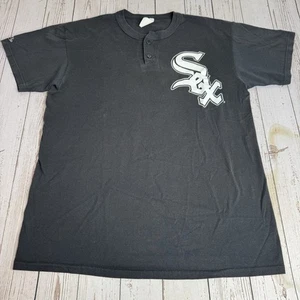 Vintage Chicago White Sox T Shirt Medium Black Henley MLB Baseball Majestic - Picture 1 of 11