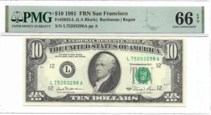 1981 $10 SAN FRANCISCO FRN. PMG GEM UNCIRCULATED 66 EPQ Banknote. 2nd of 2 - Picture 1 of 2