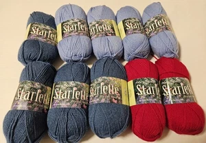 Mary Maxim Lot 10 Skeins Starlette Tweed Yarn Denim, Cardinal, Light Denim - Picture 1 of 8