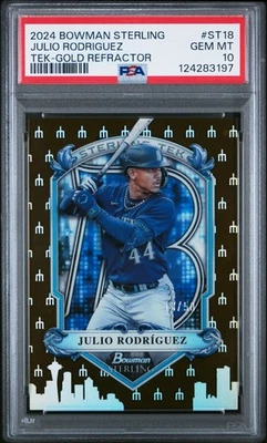 2024 Bowman Sterling Tek #ST18 Julio Rodriguez Gold Refractor RC /50 PSA 10 - Image 1 of 2