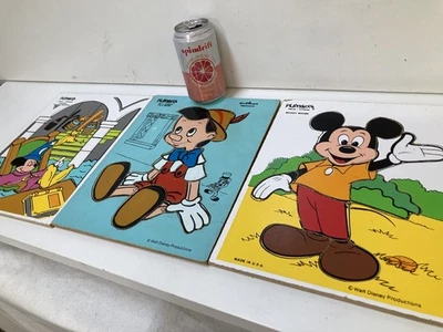 3 Vintage Wooden Playskool Disney Puzzles. Mickey Mouse And Pinocchio - Image 1 of 4