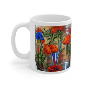 CORNFLOWERS WHITE Ceramic Mug 11oz - Picture 1 of 12