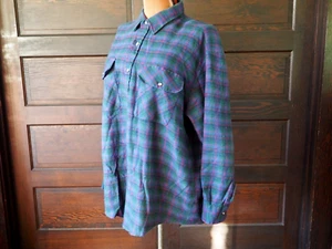 VTG 80s Northwest Territory Tartan Plaid Green Purple Button Shirt Acrylic 2XL - Picture 1 of 10
