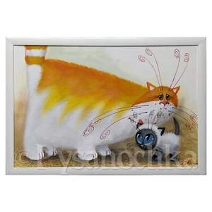 Funny gift picture Cat handmade painting wall decor by Ukrainian artist 43x63 cm - Picture 1 of 16