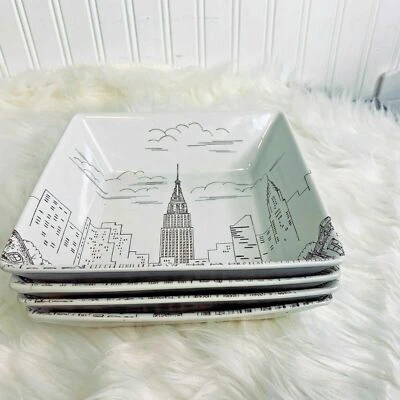 Lote de 4 tigelas quadradas 222 Fifth City Scenes marrom sépia - Imagem 1 de 3