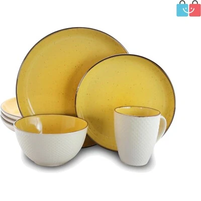 Elama Mellow Yellow Round Stoneware Dinnerware Set - Cheerful 16 Pieces - Image 1 of 2
