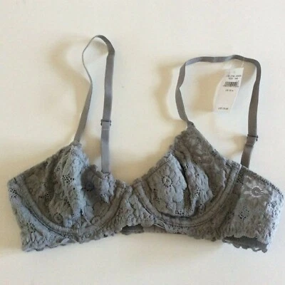 Nuevo con etiquetas Sujetador Demi de Encaje Sin Forro Aerie 32A Gris Correas Ajustables Foto 1 de 4