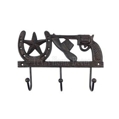 Hat Horseshoe Star Pistol Key Hook Cast Iron Towel Coat Hanger Rustic Western  - Image 1 of 2