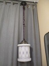 Art Deco Deckenlampe Hängelampe runder weiß-lila Glasschirm Spritzdekor, Bauhaus
