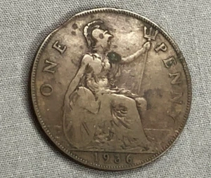 1936 British Penny error planchet clipped UK coin vintage antique currency coin - Picture 1 of 8