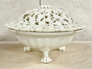 ANTIQUE ROYAL WORCESTER VICTORIAN FOOTED PORCELAIN BOWL INTRICATE LATTICE LID - Picture 1 of 16