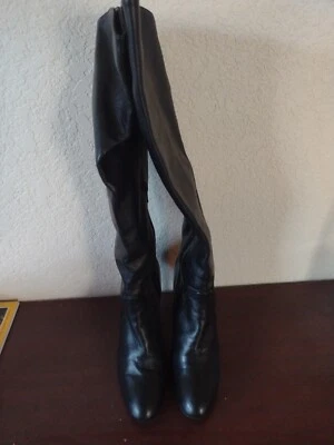 Stuart Weitzman boots black leather elastic backs 7.5 M knee high heels 4" NWOB - Image 1 of 4