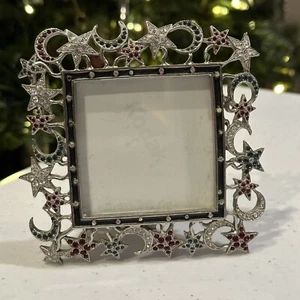 JAY STRONGWATER CRESCENT MOON STARS LUNA SILVER CRYSTAL ENAMEL FRAME - Picture 1 of 15