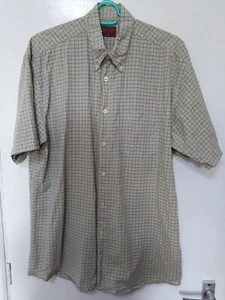 Burtons menswear Pure Cotton Yellow mixed checked shirt short sleeve S - Picture 1 of 6