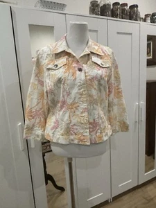 Womans Hearts of Palm size 12 3/4 sleeve ivory palm pattern button jacket - Picture 1 of 5